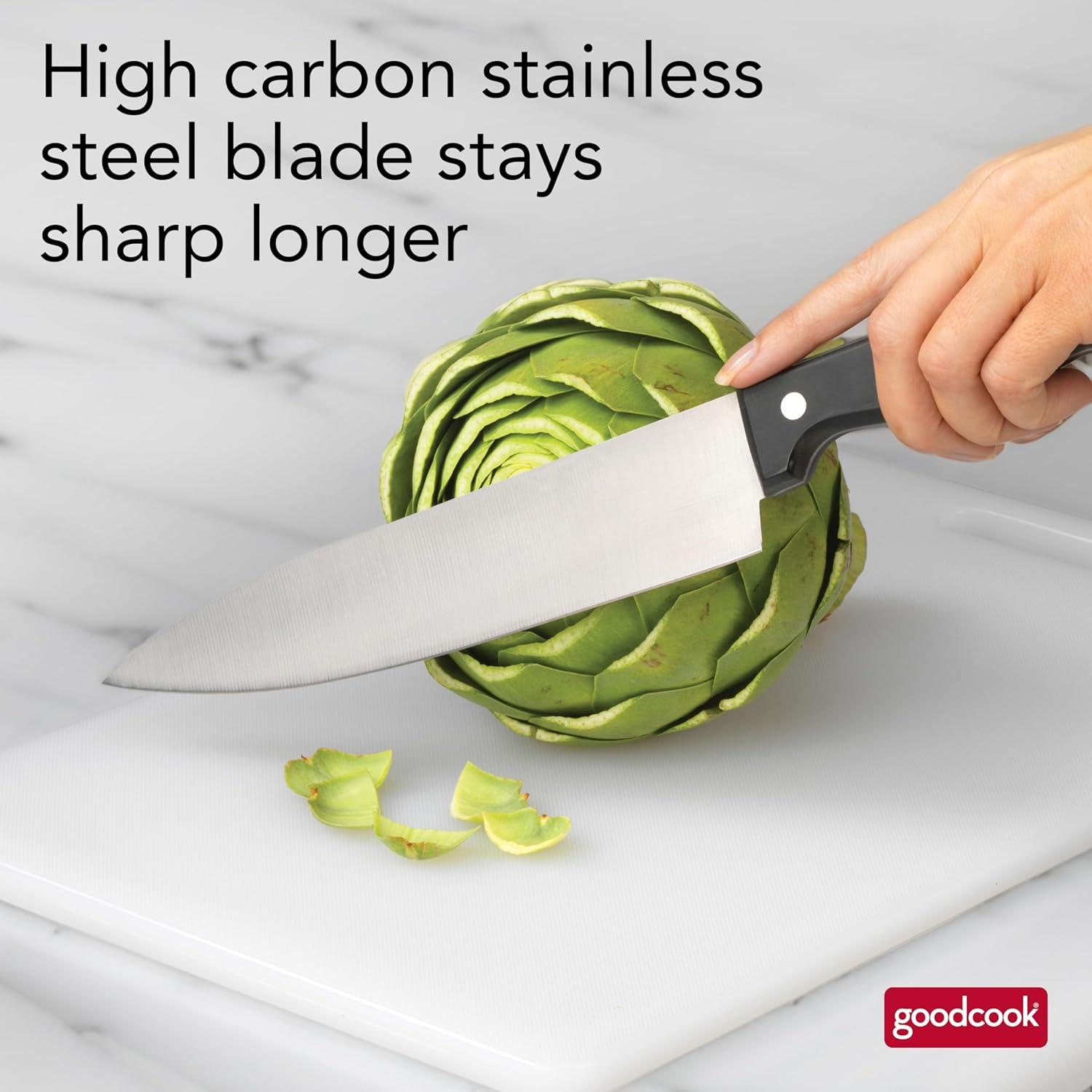 imageGoodCook Everyday 8Inch Chefs Knife FullTang HighCarbon Stainless Steel Blade TripleRiveted Handle Versatile Kitchen Knife for Meat Vegetables and Herbs Balanced and Durable