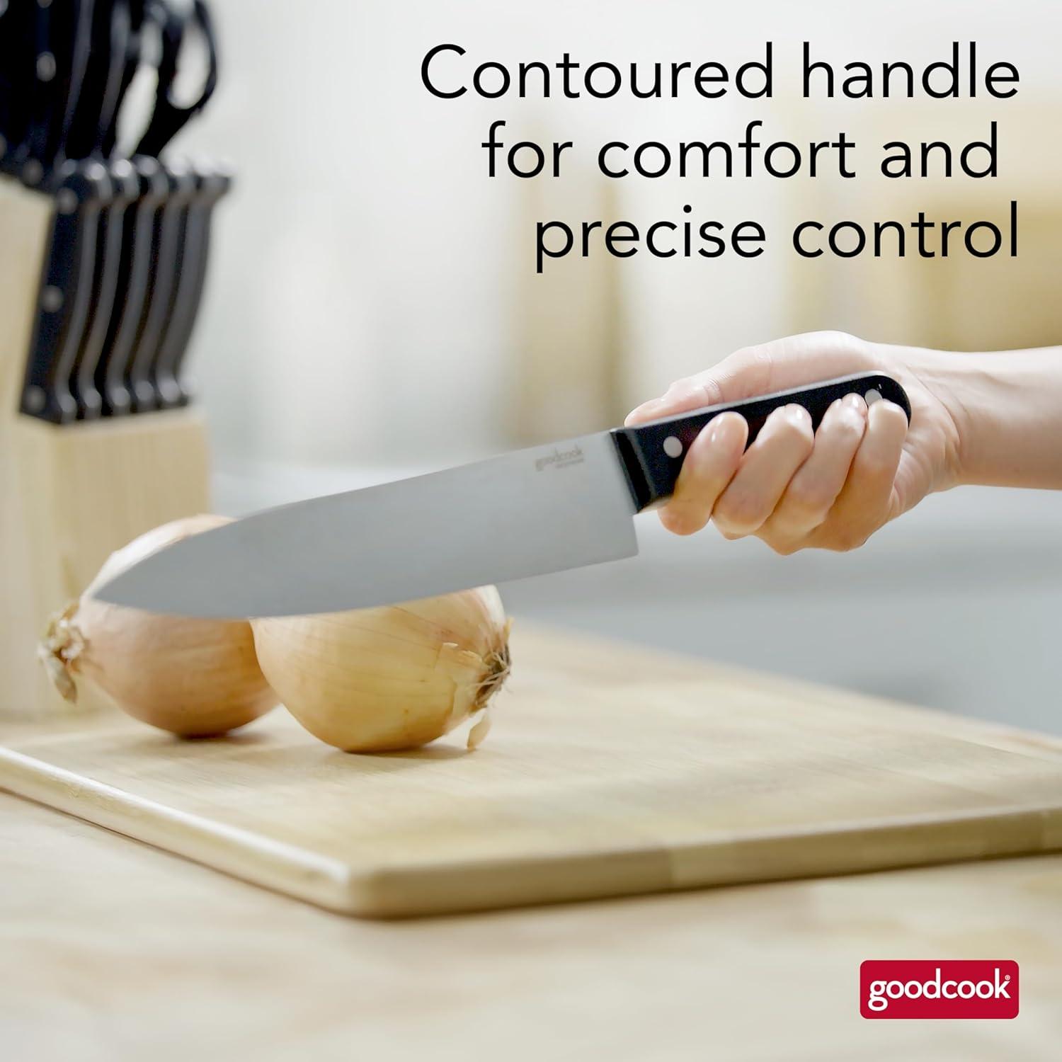 imageGoodCook Everyday 8Inch Chefs Knife FullTang HighCarbon Stainless Steel Blade TripleRiveted Handle Versatile Kitchen Knife for Meat Vegetables and Herbs Balanced and Durable