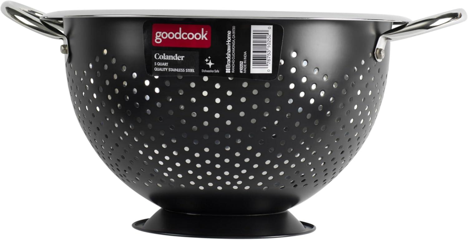 imageGoodCook Gourmet Colander 5qt capacity Stainless Steel with Handles and Elevated Pedestal Foot Bold Black
