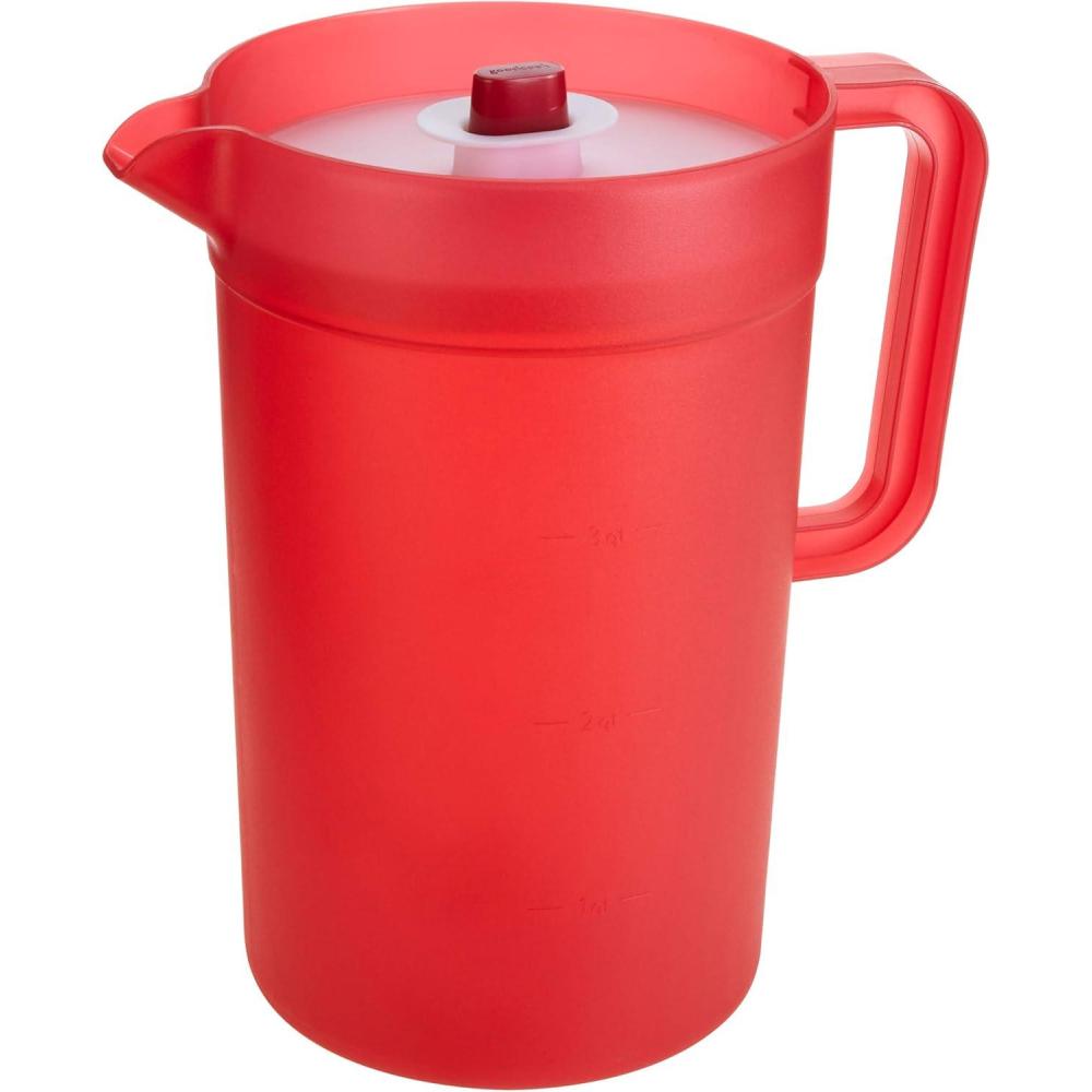 imageGoodCook 1Gallon Plastic Airtight Pitcher with Vacuum Seal Lid 1 Gallon Red128 Ounces