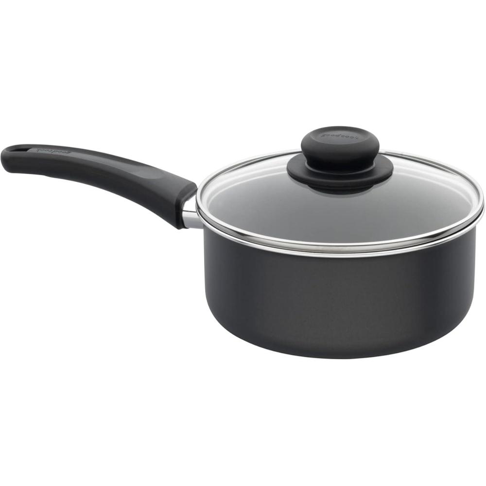 imageGoodCook Everyday Nonstick Sauce Pan wLid 2 Quart Black2 Quarts