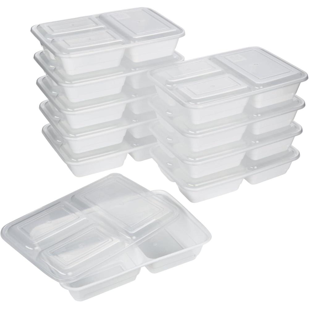 imageGoodCook Meal Prep Rectangle Three Compartment 20Piece White Made without BPA10 Sets