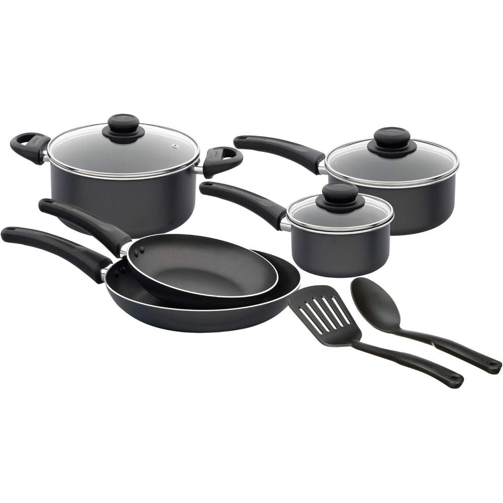imageGoodCook Nonstick Aluminum Frying Pan Set 8quot and 10quot Skillets Black Even Heating StayCool Ergonomic Handle PFOAFree Nonstick Coating Ideal for Sauting Searing and Frying10Piece