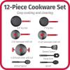 GoodCook ProEase 12-Piece Nonstick Cookware Set, Includes 4-Quart Covered Dutch Oven, Fry Pans, Sauce Pans, Utensils, Even-Heating Aluminum, Tempered Glass Lids, Ergonomic Handles(Multi-Size)