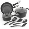 GoodCook 12-Piece Micro-Divot Nonstick Aluminum Cookware Set with Pans, Dutch Oven, Spoon and Turner, Black (6184)(10 piece set)