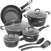 GoodCook 12-Piece Micro-Divot Nonstick Aluminum Cookware Set with Pans, Dutch Oven, Spoon and Turner, Black (6184)(12 piece set)