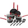 GoodCook ProEase 12-Piece Nonstick Cookware Set, Includes 4-Quart Covered Dutch Oven, Fry Pans, Sauce Pans, Utensils, Even-Heating Aluminum, Tempered Glass Lids, Ergonomic Handles(Multi-Size)