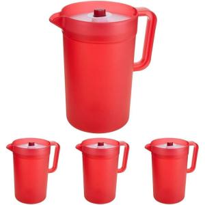 GoodCook 1-Gallon Plastic Airtight Pitcher with Vacuum Seal Lid, 1 Gallon, Red(128 Ounces (Pack of 4))