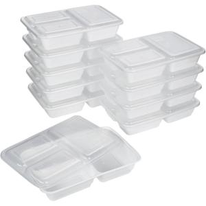 GoodCook Meal Prep Rectangle Three Compartment 20-Piece, White, Made without BPA(10 Sets)