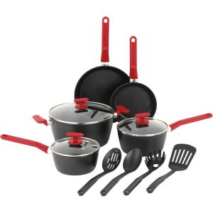 GoodCook ProEase 12-Piece Nonstick Cookware Set, Includes 4-Quart Covered Dutch Oven, Fry Pans, Sauce Pans, Utensils, Even-Heating Aluminum, Tempered Glass Lids, Ergonomic Handles(Multi-Size)