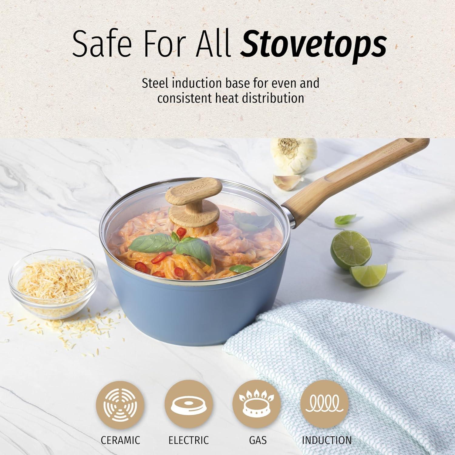 imageGoodCook Healthy Ceramic TitaniumInfused 2 Quart Saucepan with Lid Light Blue Induction Cookware Nonstick Cooking Pan Food Cooker for Soups Sauces Potatoes Pasta Rice2 Qt Sauce Pan