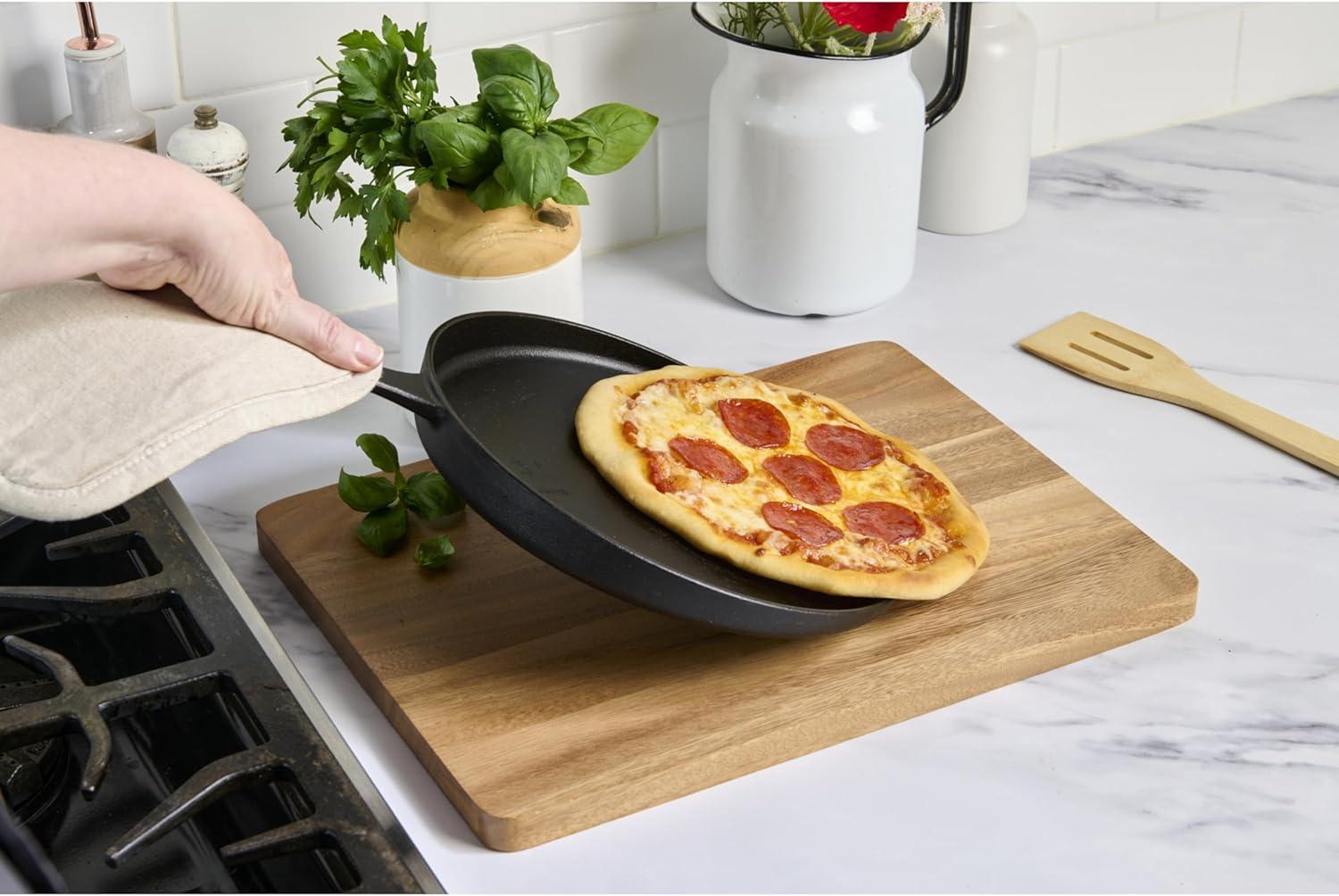 imageGoodCook PreSeasoned Cast Iron Pizza Pan 105Inch Round Skillet for Pizza Crepes and Pancakes Durable Even Heating Cookware Oven Safe to 500F Versatile Black Cast Iron Pan