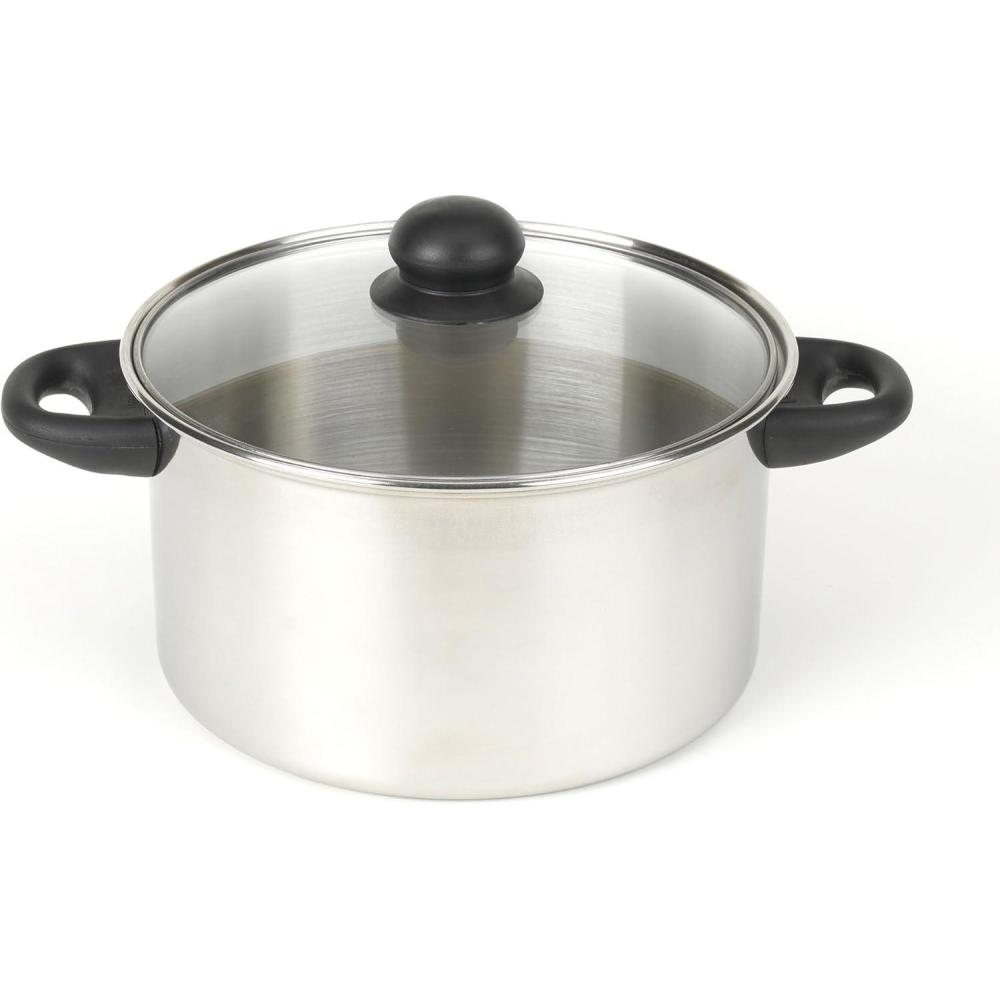 imageGoodCook Basics Stainless Steel Deluxe Stock Pot with Glass Lid 8 quart Silver5 Quarts