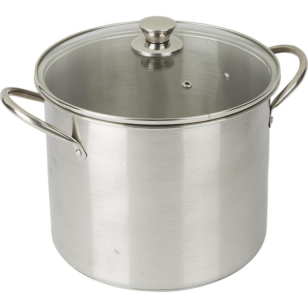 imageGoodCook Basics Stainless Steel Deluxe Stock Pot with Glass Lid 8 quart Silver8 Quarts