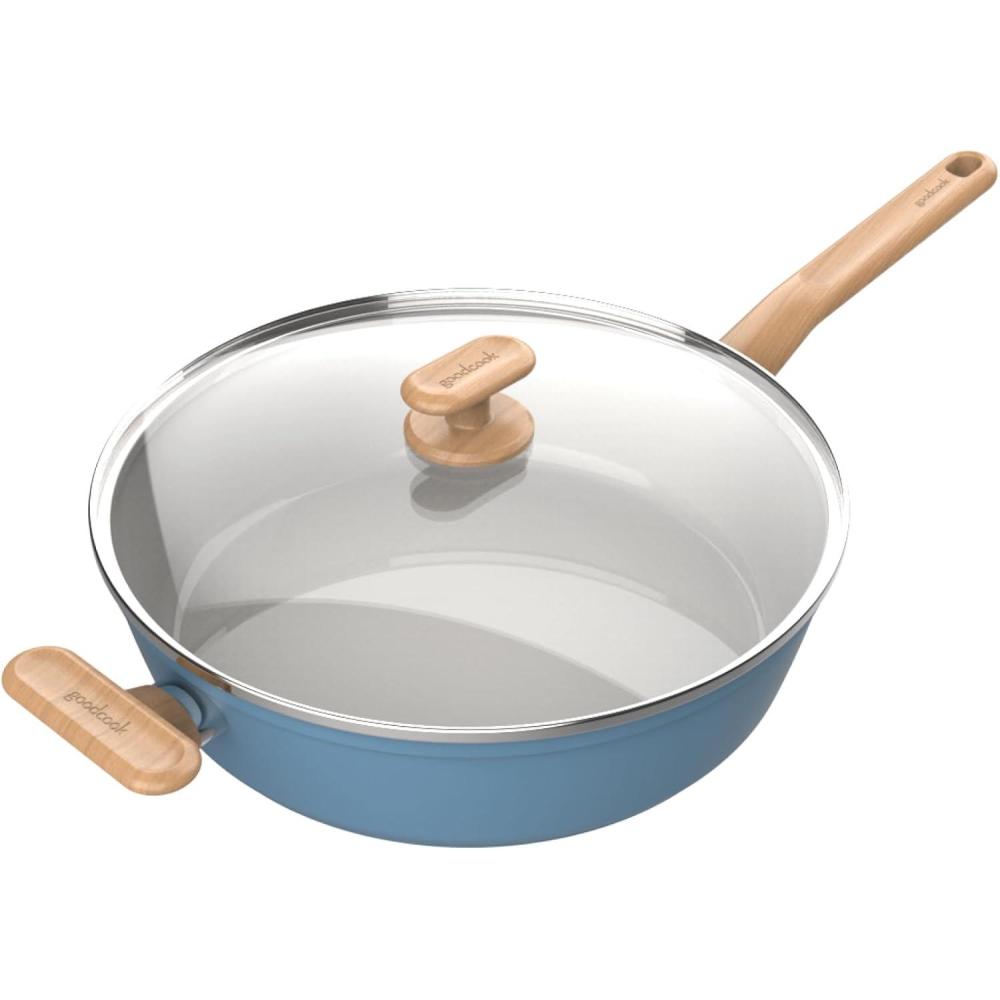 imageGoodCook Healthy Ceramic TitaniumInfused 12quot Divided Skillet Light Blue  Ceramic Cookware Nonstick Cooking Pan Divided Frying Pan Skillet for Eggs Meats Vegetables Sauces Warming Tortillas11 Cooker