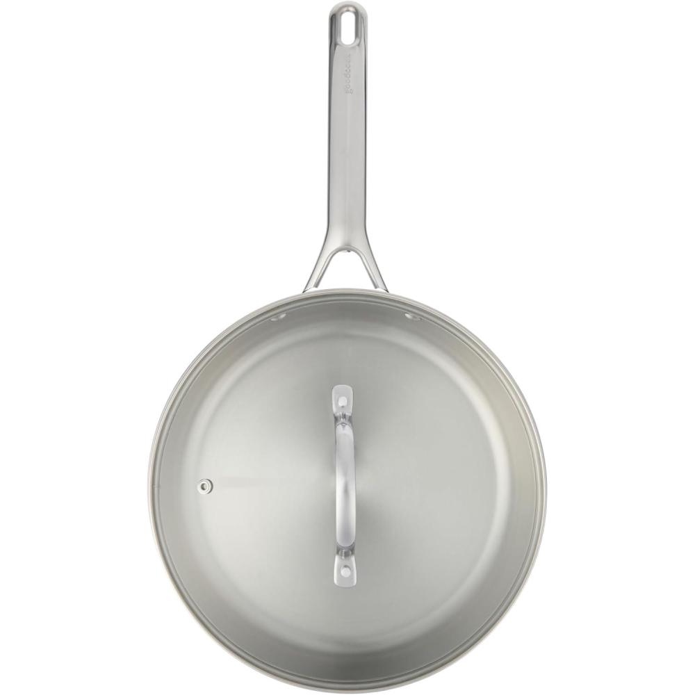 imageGoodCook Stainless Steel Sauce Pan with Strainer Lid OvenSafe to 500F ampamp InductionSafe Compatible with All Stovetops 3Layer Construction for Even Heating PTFE ampamp PFOA Free 25Quarts Silver3Quarts