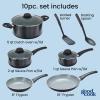 GoodCook Everyday Ceramic Nonstick Cookware Set Includes 8 & 10-Inch Fry Pans 1 & 2-Quart Covered Sauce Pans 4.7-Quart Covered Dutch Oven Turner and Basting Spoon, 10-Piece, Black