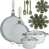 GoodCook Ceramic Frying Pan Skillet with Removable Handle, Induction Compatible, Nonstick and Oven Safe, 12-Inch, Sage Green(14-Piece Set)