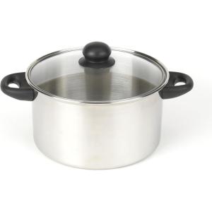 GoodCook Basics Stainless Steel Deluxe Stock Pot with Glass Lid, 8 quart, Silver(5 Quarts)