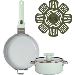 GoodCook Ceramic Frying Pan Skillet with Removable Handle, Induction Compatible, Nonstick and Oven Safe, 12-Inch, Sage Green(5-Piece Set with 8-Inch Fry Pan)