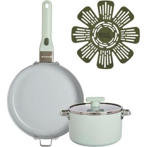 GoodCook Ceramic Frying Pan Skillet with Removable Handle, Induction Compatible, Nonstick and Oven Safe, 12-Inch, Sage Green(5-Piece Set with 9.5-Inch Fry Pan)