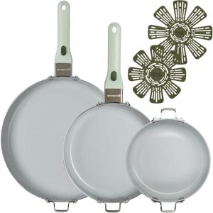 GoodCook Ceramic Frying Pan Skillet with Removable Handle, Induction Compatible, Nonstick and Oven Safe, 12-Inch, Sage Green(7-Piece Set)