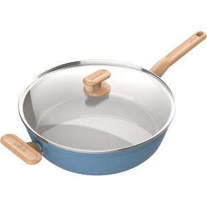 GoodCook Healthy Ceramic Titanium-Infused 12″ Divided Skillet, Light Blue – Ceramic Cookware, Nonstick Cooking Pan, Divided Frying Pan Skillet for Eggs, Meats, Vegetables, Sauces, Warming Tortillas(11″ Cooker)