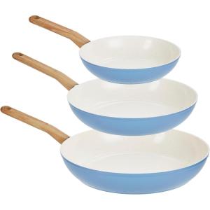 GoodCook Healthy Ceramic Titanium-Infused 3-Piece Fry Pan Set, Light Blue – Induction Cookware, Nonstick Cooking Pan, Frying Pan Skillet for Eggs, Meats, Vegetables, Sauces, Warming Tortillas(Assorted (3 pans))