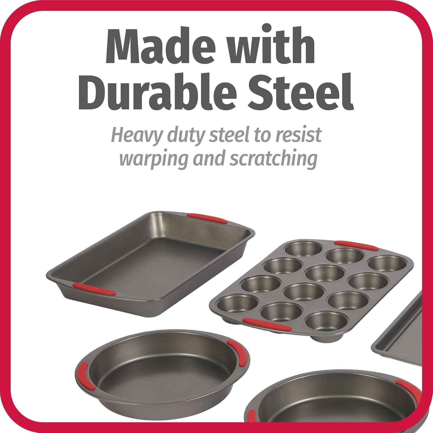imageGoodCook 5Piece Mega Grip Nonstick Bakeware Set Cookie Sheet Pan 2 9 Round Cake Pans 13 x 9 Bake ampamp Roast Pan 12Cup Muffin Pan Baking Supplies Baking Pans SetBakeware