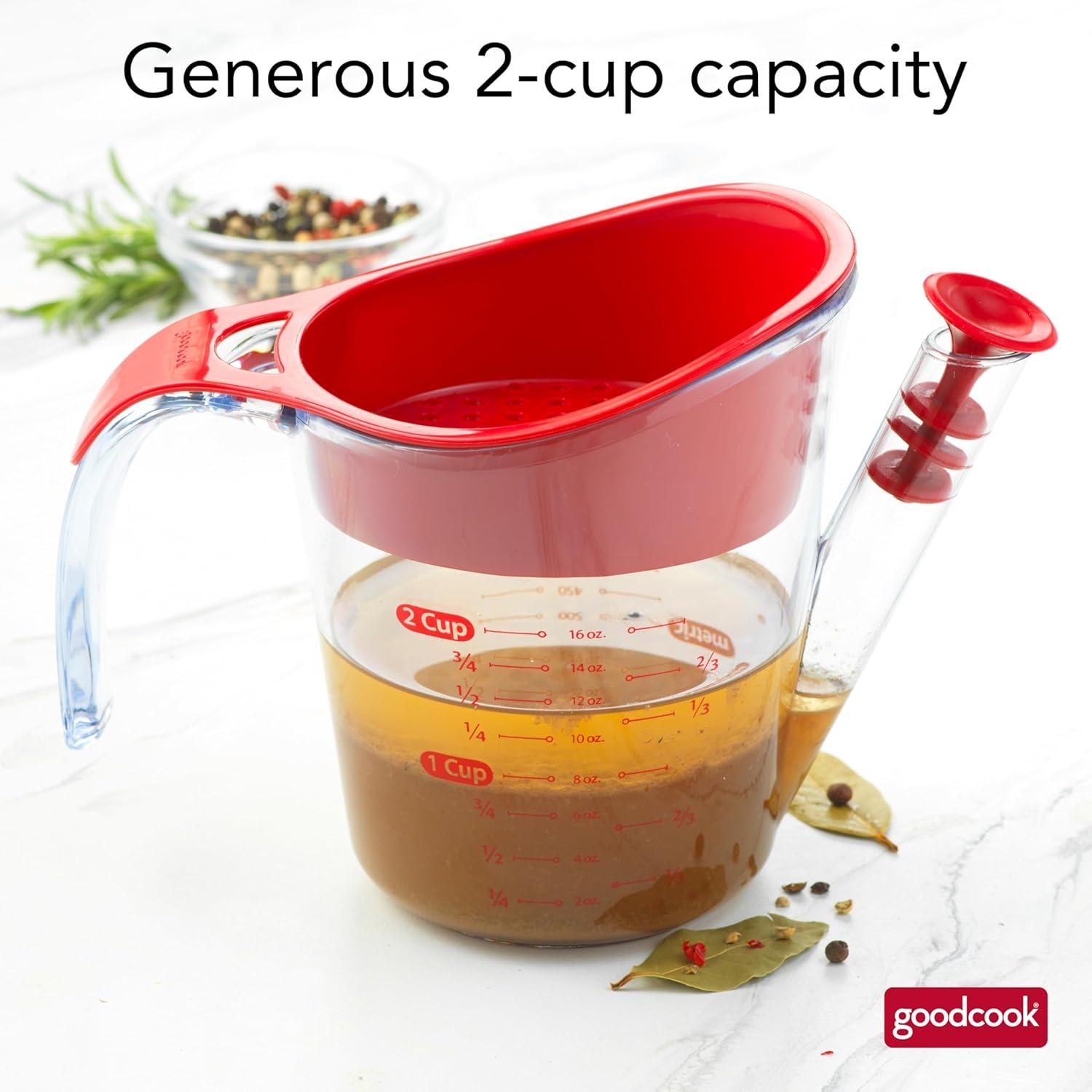 imageGoodCook Everyday Fat Separator for Cooking 2Cup HeatResistant Separator with Pour Spout Bottom Release Fat Separator for BBQ and Gravy Strainer and Silicone Stopper for MessFree Use
