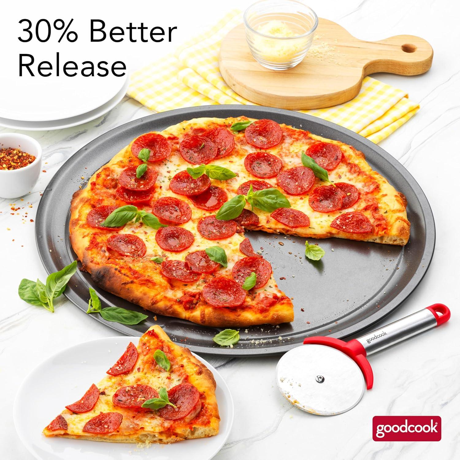 imageGoodCook PRO Pizza Pan Nonstick Warp ampamp ScratchResistant DishwasherSafe Carbon Steel Construction for Even Baking Oven Safe to 480F 16Inch Gray