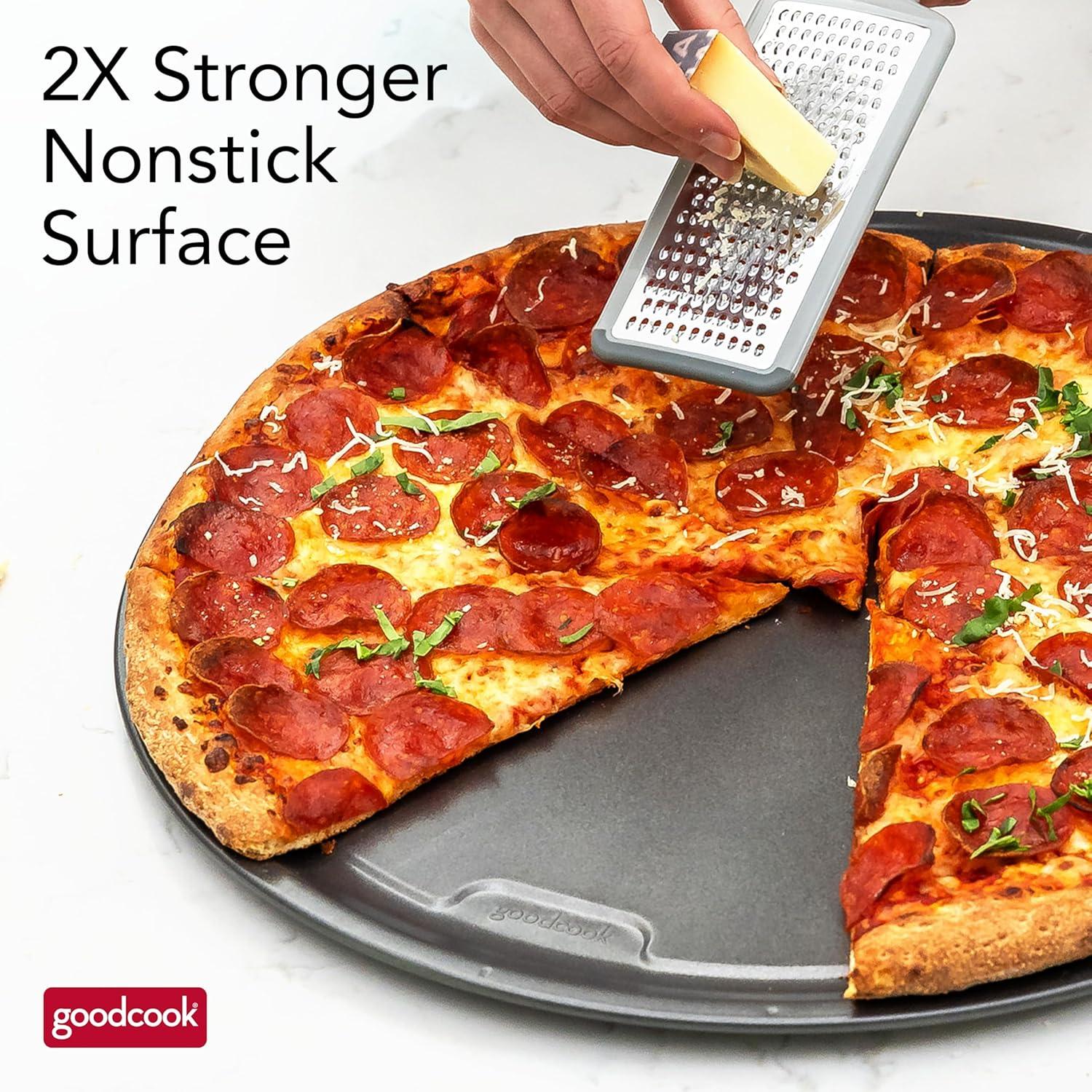 imageGoodCook PRO Pizza Pan Nonstick Warp ampamp ScratchResistant DishwasherSafe Carbon Steel Construction for Even Baking Oven Safe to 480F 16Inch Gray