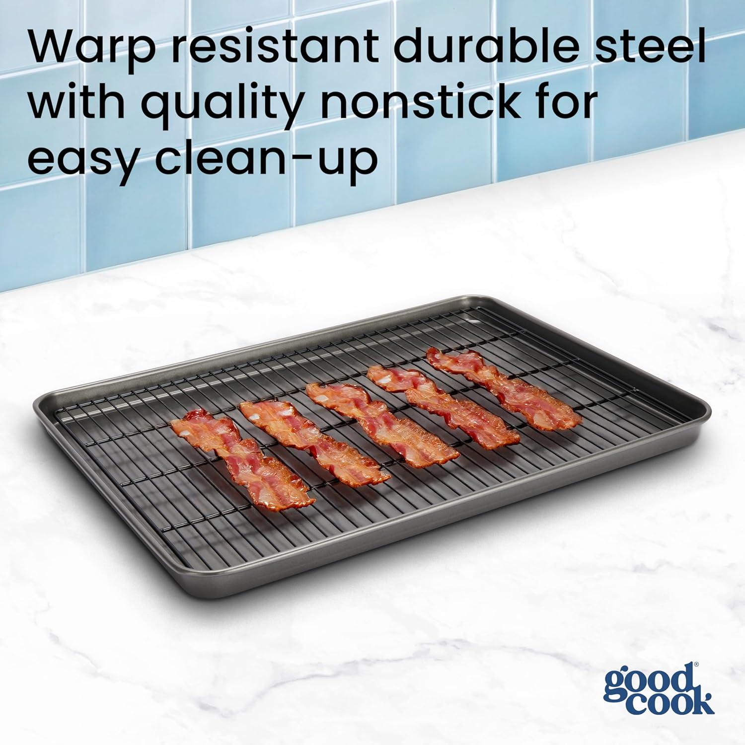 imageGoodCook Set of 2 Everyday Nonstick XL Cookie Sheet and XL Cooling Grid Gray