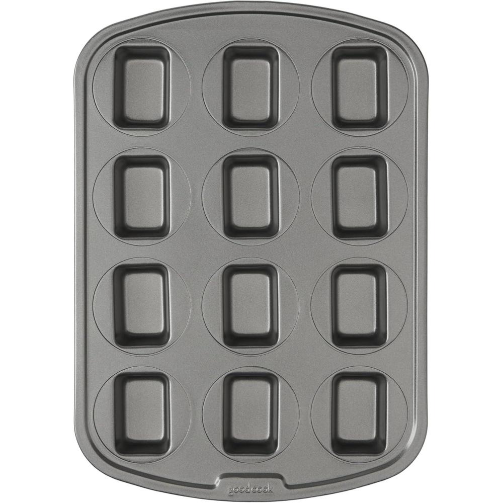 imageGoodCook 12Cavity Nonstick Steel Mini BiteSize Dessert Bar Pan GrayMini Bite Size Loaf Pan
