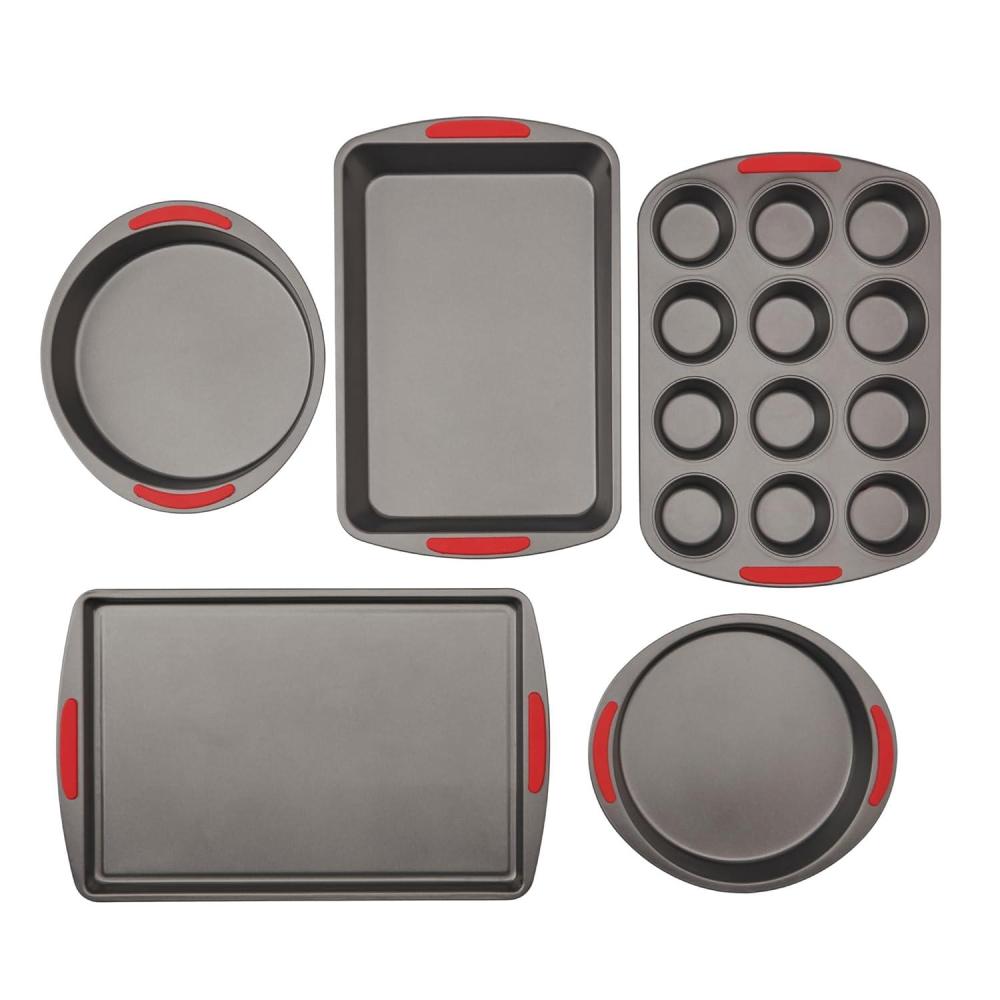 imageGoodCook 5Piece Mega Grip Nonstick Bakeware Set Cookie Sheet Pan 2 9 Round Cake Pans 13 x 9 Bake ampamp Roast Pan 12Cup Muffin Pan Baking Supplies Baking Pans SetBakeware
