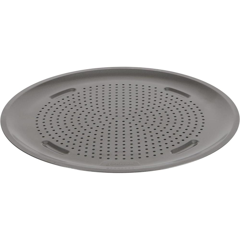 imageGoodCook AirPerfect 14quot Insulated Nonstick Carbon Steel Pizza Pan with Cutting Guides Perforated Nonstick Pizza Pan GrayGray
