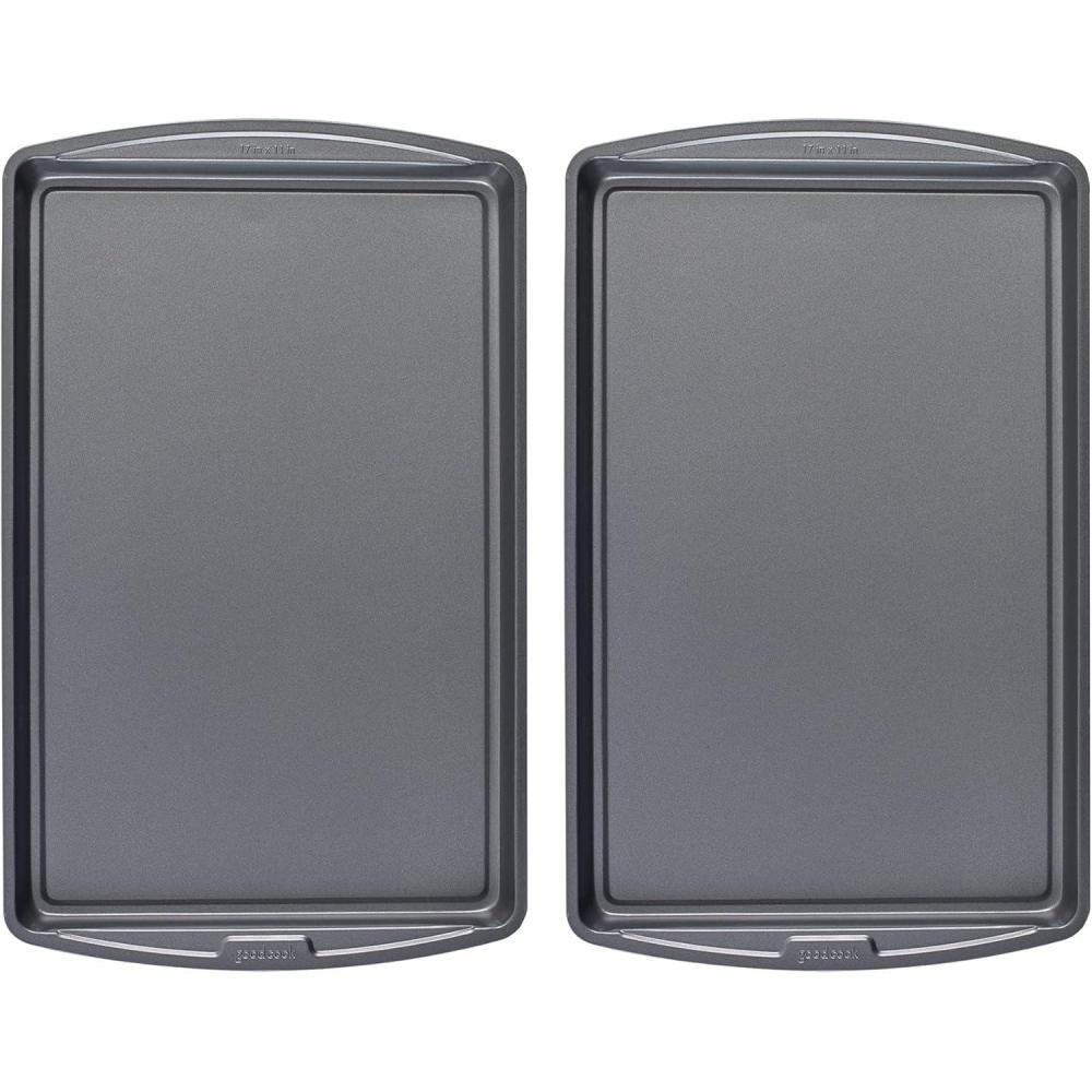 imageGoodCook Everday Nonstick Carbon Steel 15 x 21 Baking Sheet Set 2 Pack ExtraLarge Carbon Steel Cooking Pans Bakeware Set Cookie Sheets for Baking Oven Pan Set11 x 17 2Piece Set