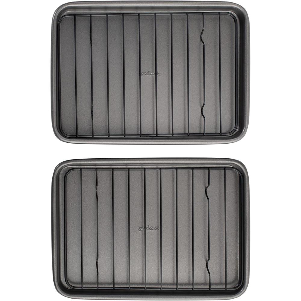 imageGoodCook Everday Nonstick Carbon Steel 15 x 21 Baking Sheet Set 2 Pack ExtraLarge Carbon Steel Cooking Pans Bakeware Set Cookie Sheets for Baking Oven Pan Set9 x 6 2 Piece Set w Rack