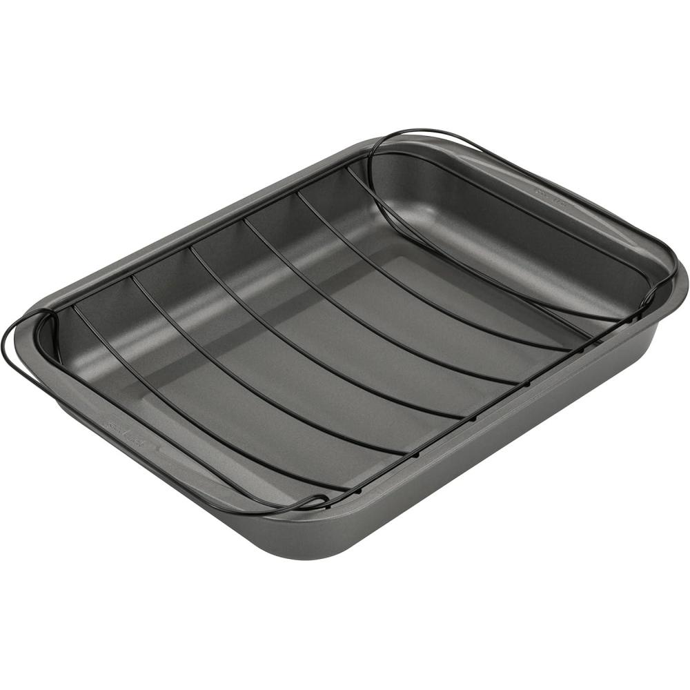 imageGoodCook Everyday Nonstick Large Roast Pan with Rack 15 x 11 Inch Gray15 x 11