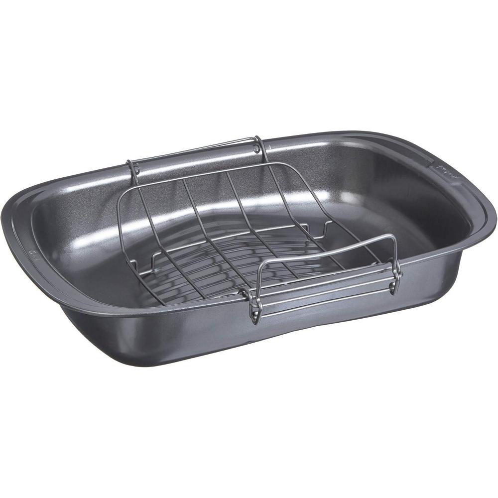 imageGoodCook Everyday Nonstick Large Roast Pan with Rack 15 x 11 Inch Gray17 x 12