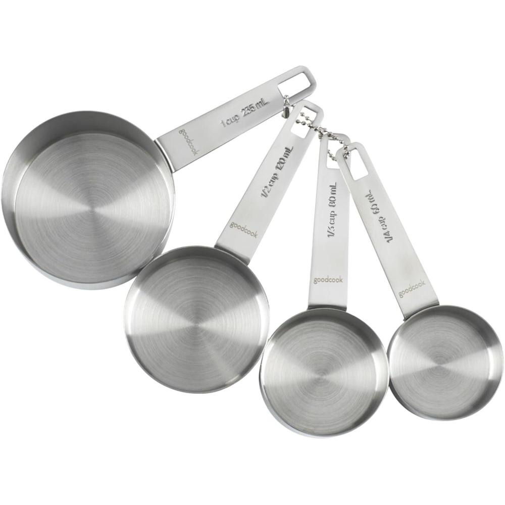 imageGoodCook Gourmet Measuring Cup Set Stainless Steel 4pc 14 13 12 1 Cup etched measurements