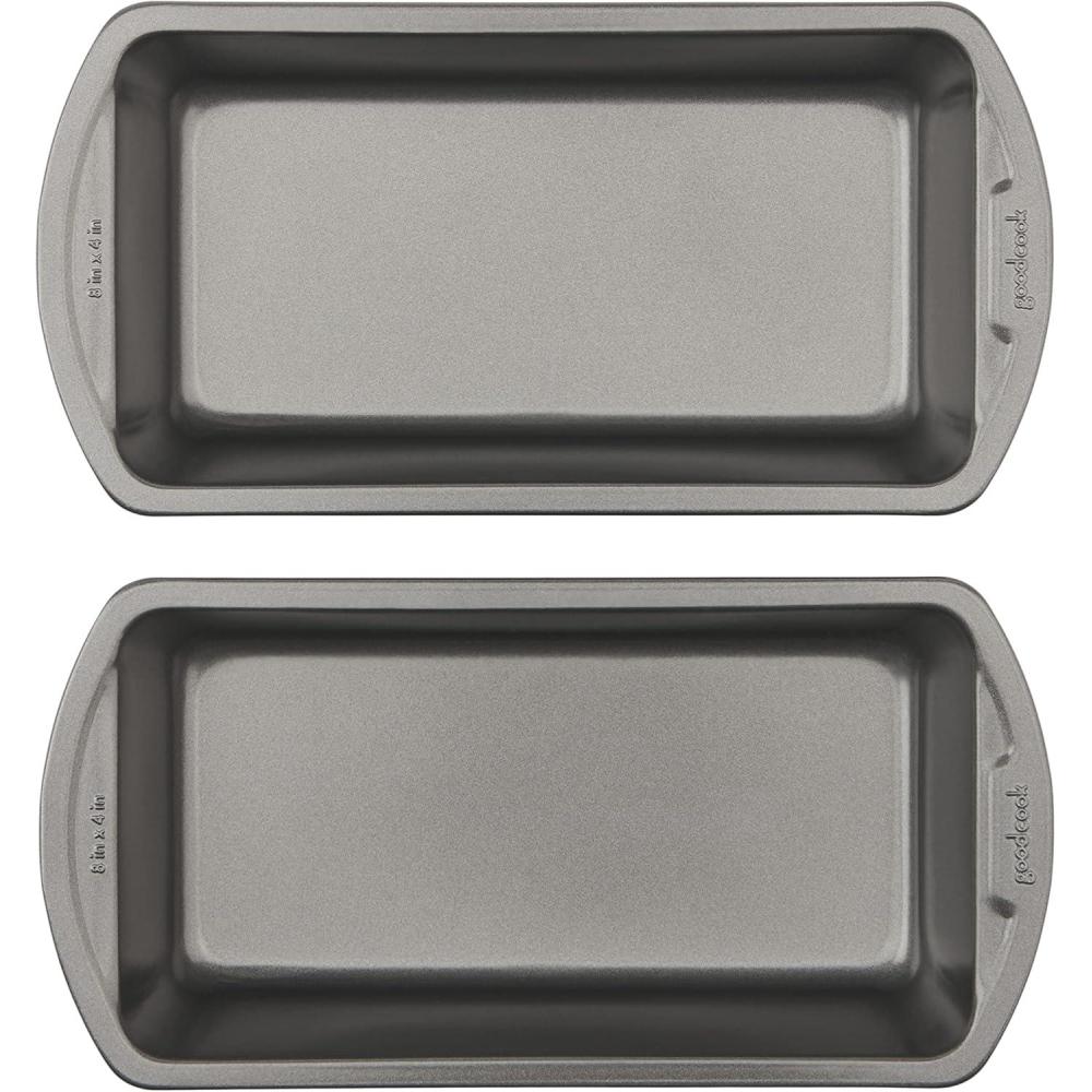 imageGoodCook Nonstick Loaf Pan 8 x 4Inch HeavyDuty Steel Bakeware with EasyClean NonStick Coating Oven ampamp Dishwasher Safe Pan for Meatloaf Breads Lasagnas Casseroles ampamp More Set of 2 Gray