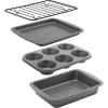 GoodCook 4-Piece Nonstick Steel Toaster Oven Set with Sheet Pan, Rack, Cake Pan, and Muffin Pan, Gray, 4-Piece Set Distributes Heat Evenly, Nonstick Coating, Dishwasher-Safe(4-Piece)
