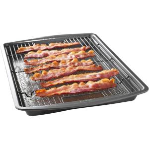 GoodCook 15” x 10.5” Nonstick Carbon Steel Baking Pan & Raised Wire Rack – Pizza Crisper, Crispy Bacon, Multipurpose Cooking Sheet Pan, Cooling Rack, Kitchen Cookware Set, Dishwasher Safe(15×10.5)