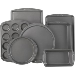 GoodCook 4-Piece Nonstick Steel Toaster Oven Set with Sheet Pan, Rack, Cake Pan, and Muffin Pan, Gray, 4-Piece Set Distributes Heat Evenly, Nonstick Coating, Dishwasher-Safe(7-Piece)
