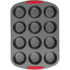 GoodCook MegaGrip 12-Cup Muffin Pan with Silicone Grip Handles Perfect for Cupcakes Durable Heavy-Gauge Steel Construction Scratch-Resistant Nonstick Coating, 15.5×10.5-Inch, Gray(12-Cup)