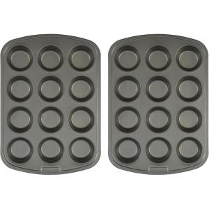 GoodCook Nonstick Steel 12-Cup Muffin Pan, Gray, Set of 2