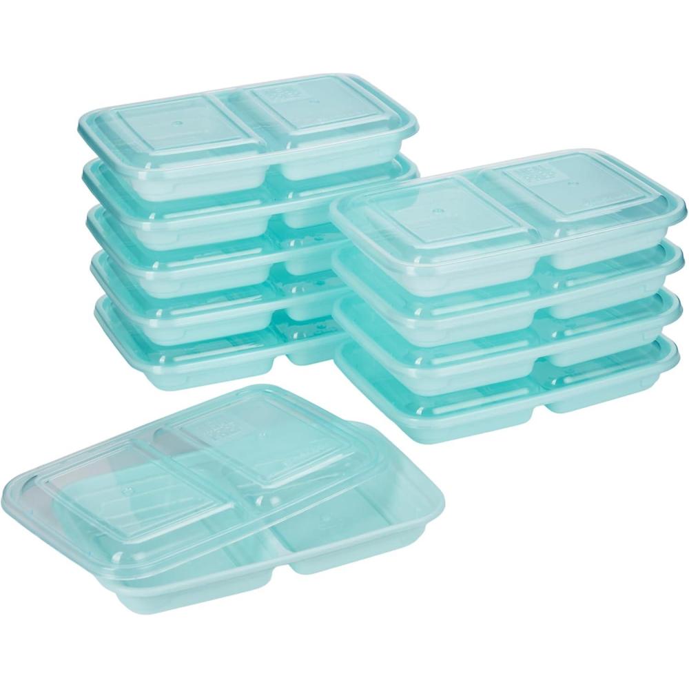 imageGoodCook 2Compartment Food Storage Container Set with SnapShut Lids Reusable Divided Snack Containers with Lids Set of 10 Blue10 Sets