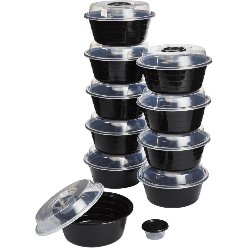 imageGoodCook Meal Prep Containers Set Microwave ampamp DishwasherSafe Round Food Organizers with Labeled Compartments BPAFree Food Storage Set with Snap Shut Lids Portion Control 10Pieces RedBlack