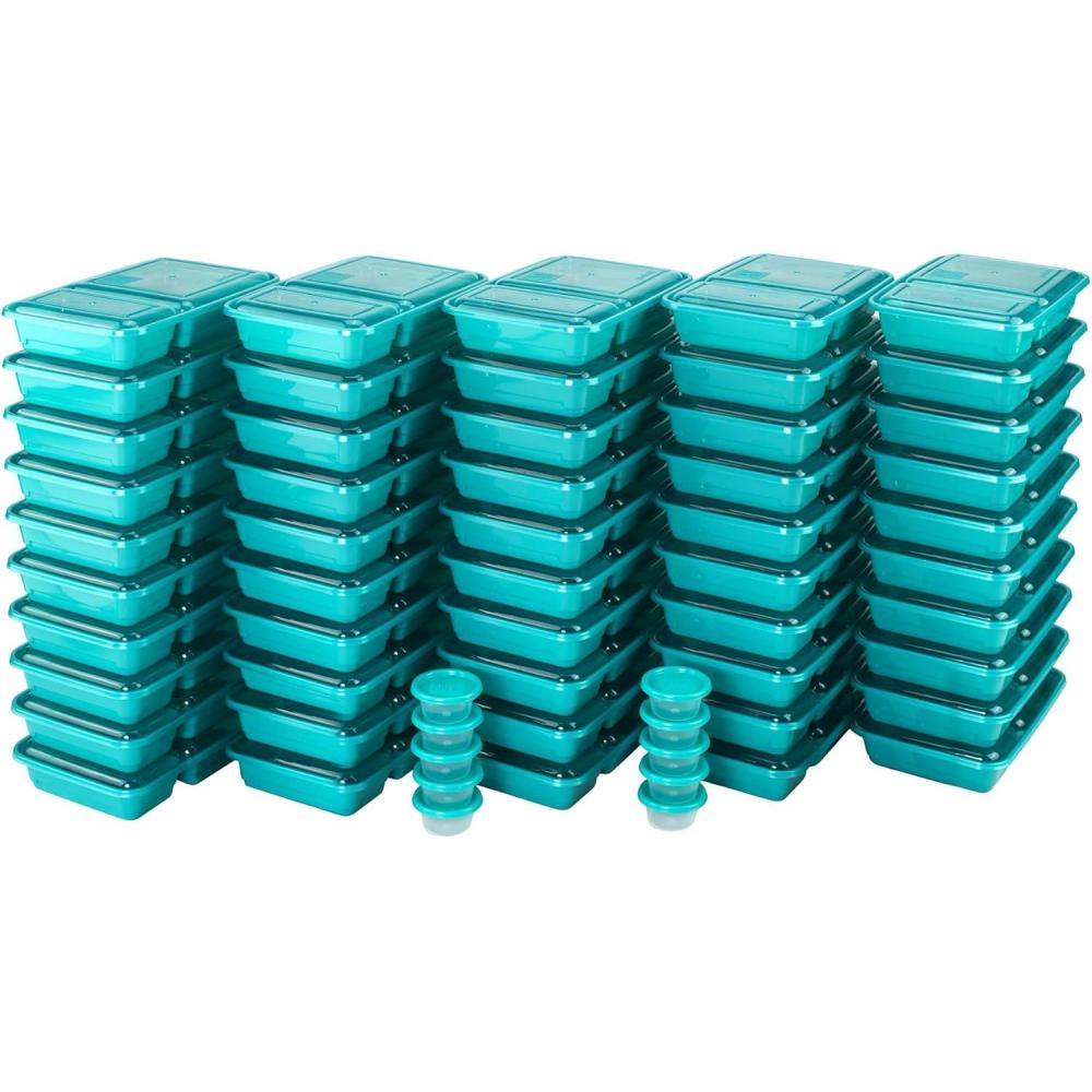 imageGoodCook Reusable Food Storage Container Set 2Compartment Meal Prep Set with 50 each Containers Lids and Condiment Cups Blue